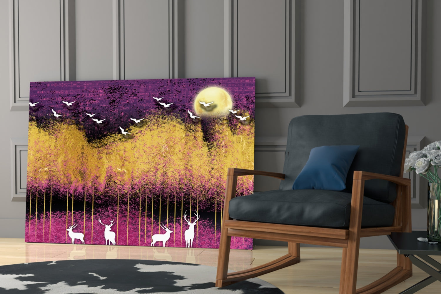 Birds and Deers Glass Wall Art.