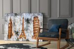 Famous Towers glass print enhancing a hallway with cultural mood