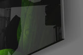 Snake artwork anchoring a wall with moody edgy palette