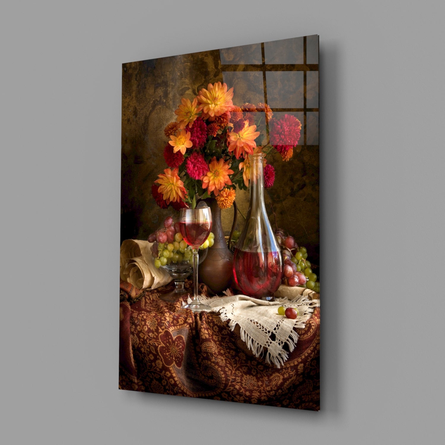 Chalice and Flowers Glass Wall Art.