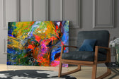 Color Explosion glass print enhancing a child's room with rainbow charm
