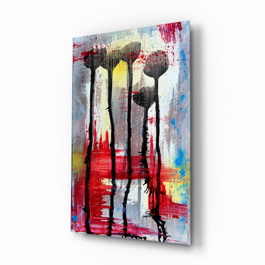 Flower Silhouettes glass wall art displayed above a console in a designer interior