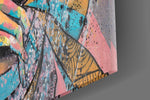 Shh Woman artwork anchoring a wall with bold urban palette