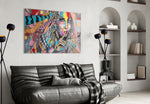 Shh Woman glass wall art styled above a desk in an edgy teen room