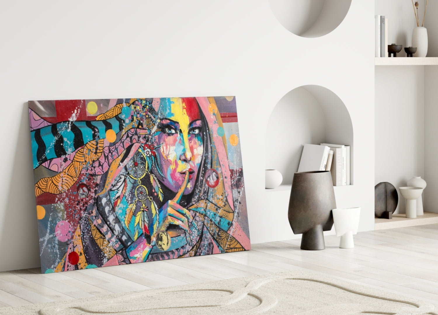 Shh Woman Glass Wall Art.