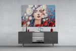 Women and Flowers panel catching gallery light to reveal its painterly grain