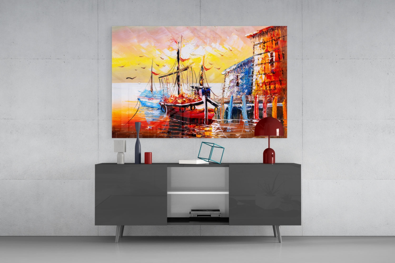 Illustration Ships Glass Wall Art.