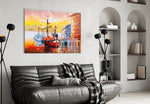 Illustration Ships glass wall art styled above a desk in a traveler's-nostalgia study