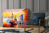 Illustration Ships glass print enhancing a foyer with horizon focal point