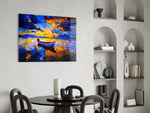 Dark Blue Sunset panel adding contemplative mood to a man-cave