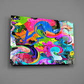 Graffiti-marbling panel bringing kinetic energy to a contemporary living space