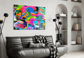 Ebruli glass wall art styled above a desk in a creative teen room