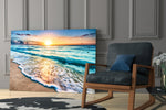 Sunset glass print enhancing a sunroom with vacation drama