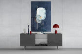 Abstract Blue panel catching gallery light to reveal its dimensional softness