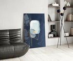 Abstract Blue panel adding serene drama to a bedroom