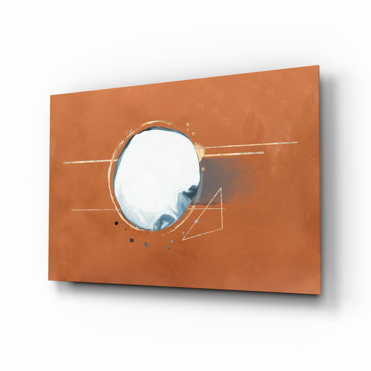 Abstract Cinnamon glass wall art displayed above a console in a designer interior