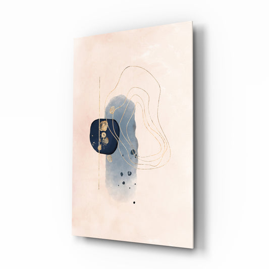 Abstract Beige glass wall art displayed above a console in a designer interior