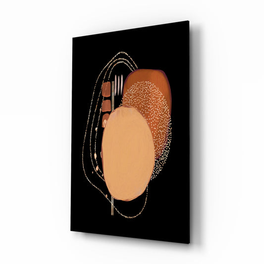 Abstract Black glass wall art displayed above a console in a designer interior