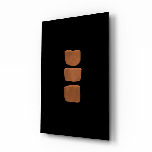 Abstract Column glass wall art displayed above a console in a designer interior