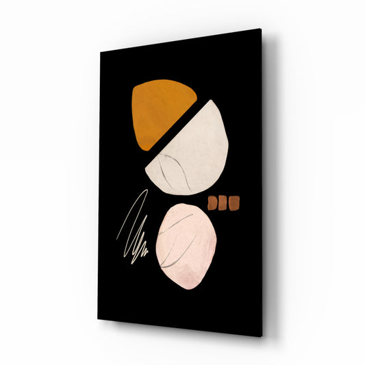 Abstract Acorn glass wall art displayed above a console in a designer interior