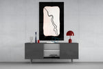 Abstract Distinction panel catching gallery light to reveal its calligraphic energy