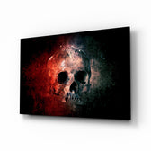 Skull glass wall art displayed above a console in a designer interior
