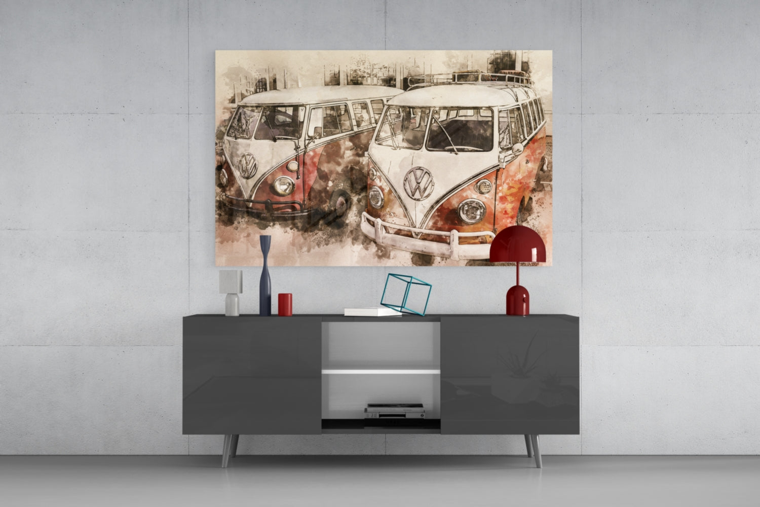 Vosvos Minibus Glass Wall Art.