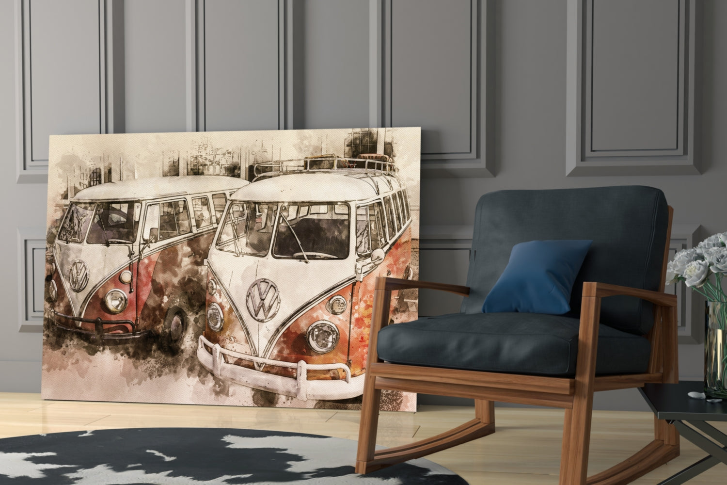 Vosvos Minibus Glass Wall Art.