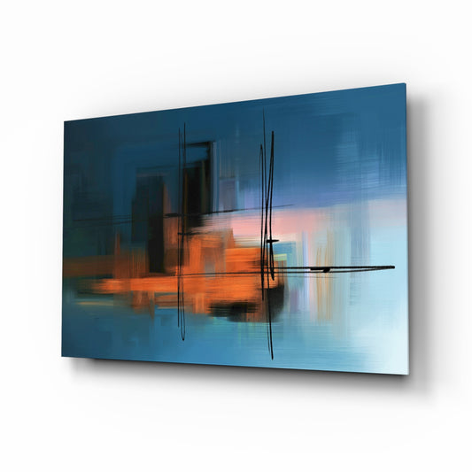 Abstract Silhouette glass wall art displayed above a console in a designer interior