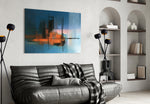 Abstract Silhouette glass wall art styled above a desk in an editorial study