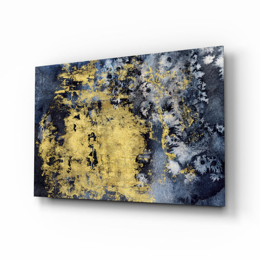 Gold Dust glass wall art displayed above a console in a designer interior
