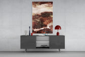 Abstract Earth panel catching gallery light to reveal its tactile shimmer
