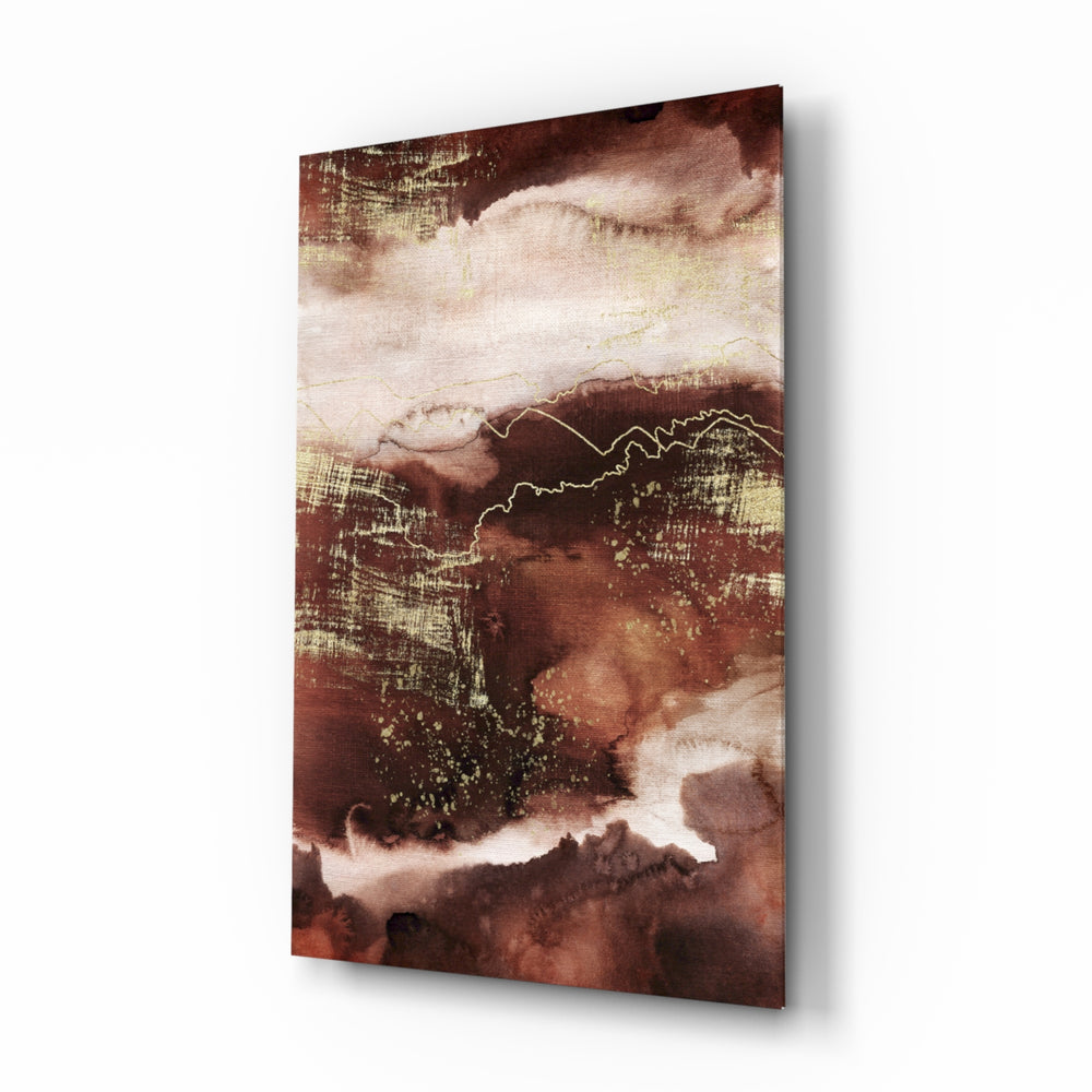 Abstract Earth glass wall art displayed above a console in a designer interior