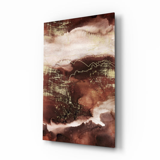 Abstract Earth glass wall art displayed above a console in a designer interior