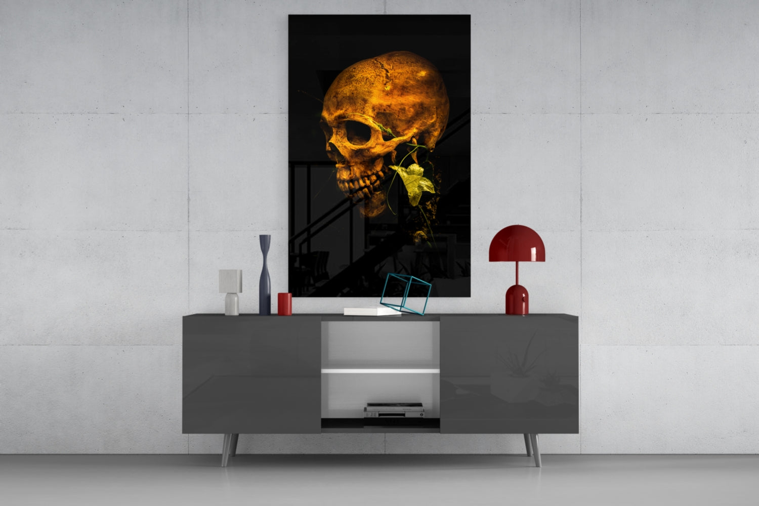 Flower and Skull Glass Wall Art.
