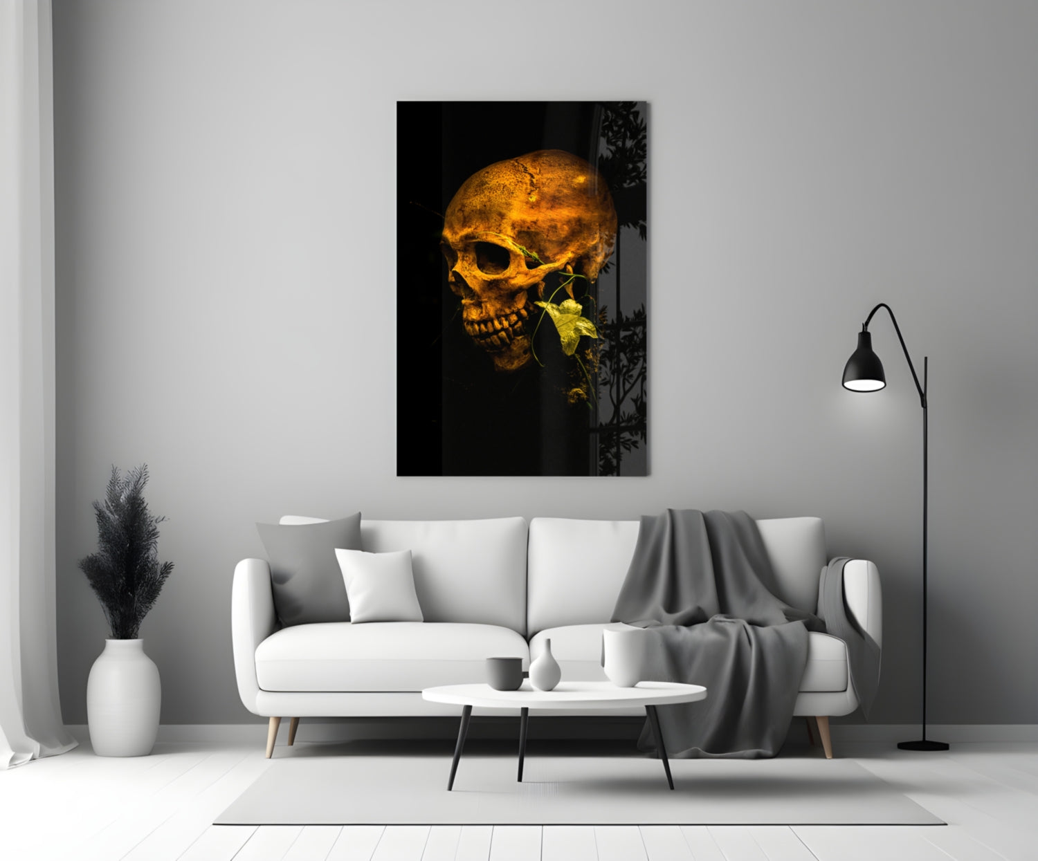 Flower and Skull Glass Wall Art.