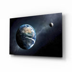 Earth glass wall art displayed above a console in a designer interior