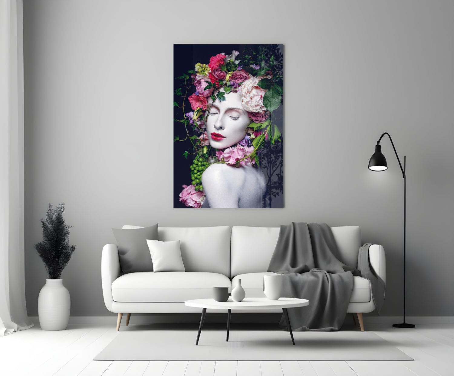 Flower and Woman Glass Wall Art.