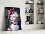 Flower and Woman glass print enhancing a foyer with statement focal point
