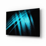 Blue Lights glass wall art displayed above a console in a designer interior