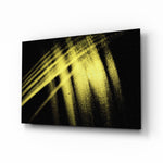 Yellow Lights glass wall art displayed above a console in a designer interior