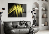 Yellow Lights glass wall art styled above a desk in a creative teen room