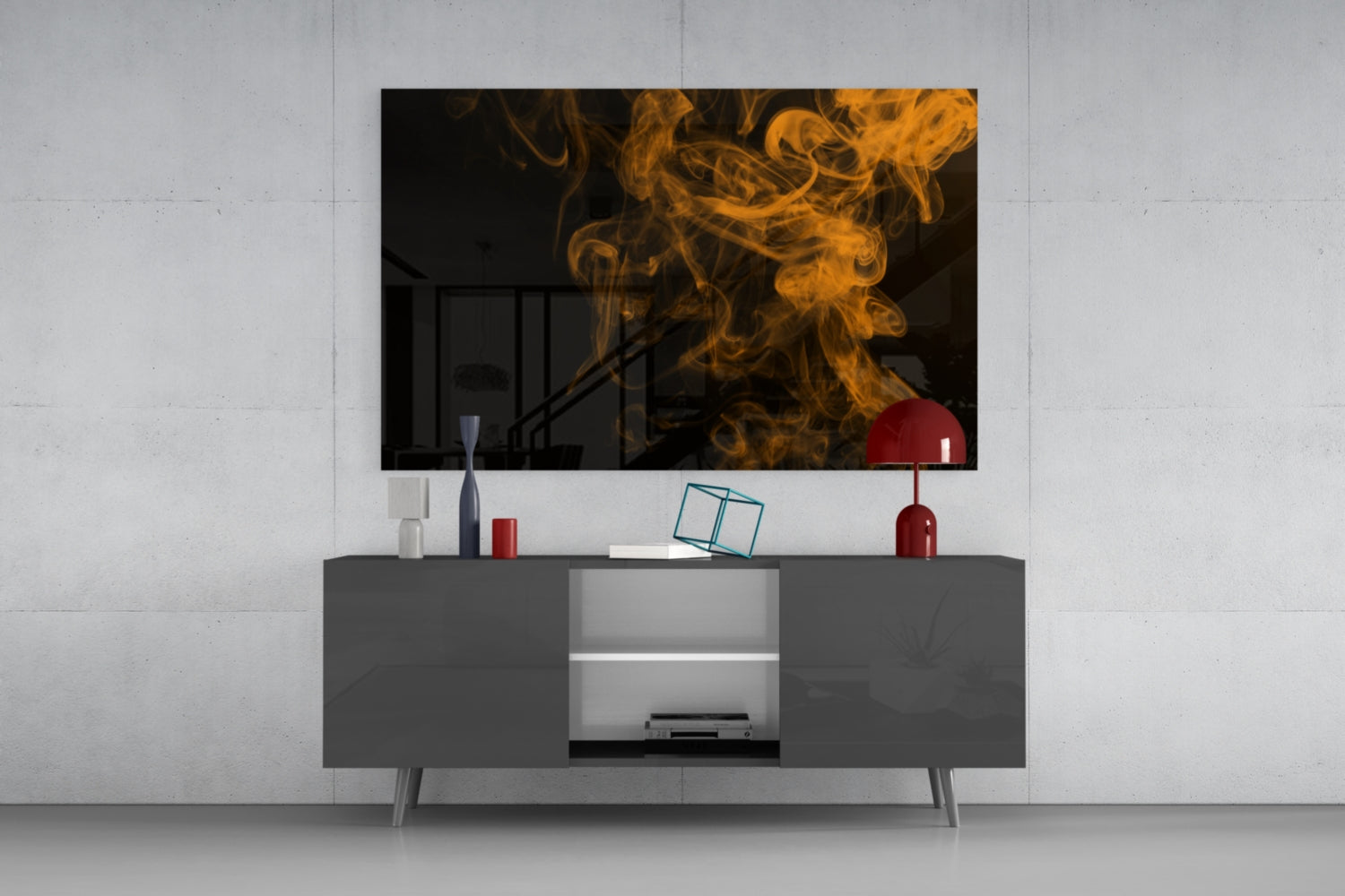 Orange Smoke Glass Wall Art.