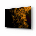 Orange Smoke glass wall art displayed above a console in a designer interior