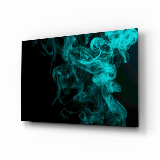 Green Smoke glass wall art displayed above a console in a designer interior