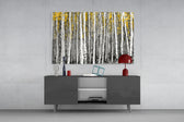 Yellow Forest panel catching morning light to reveal its tactile bark grain