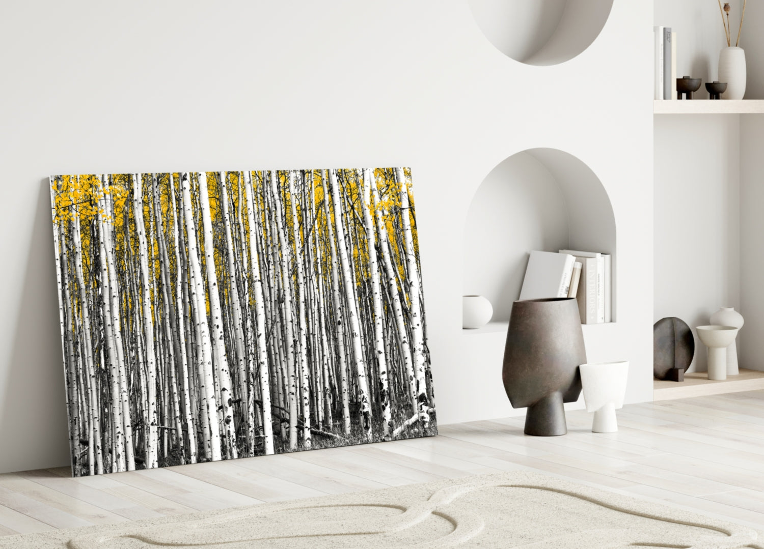Yellow Forest Glass Wall Art.