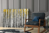 Yellow Forest glass print enhancing an entryway with woodland drama