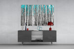 Blue Forest panel catching morning light to reveal its tactile bark grain