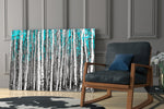 Blue Forest glass print enhancing a foyer with woodland drama